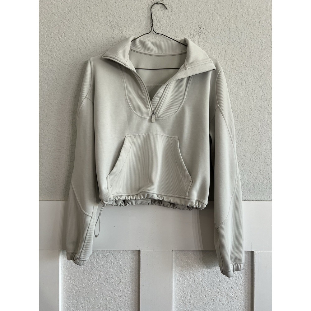 Lululemon Brushed Softstreme Ribbed Half Zip Cream Cropped Sweatshirt 4 W3G8ES